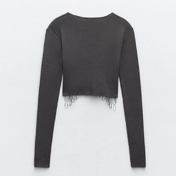 ZARA RHINESTONE SOFT CROP TOP - Picture 12 of 12